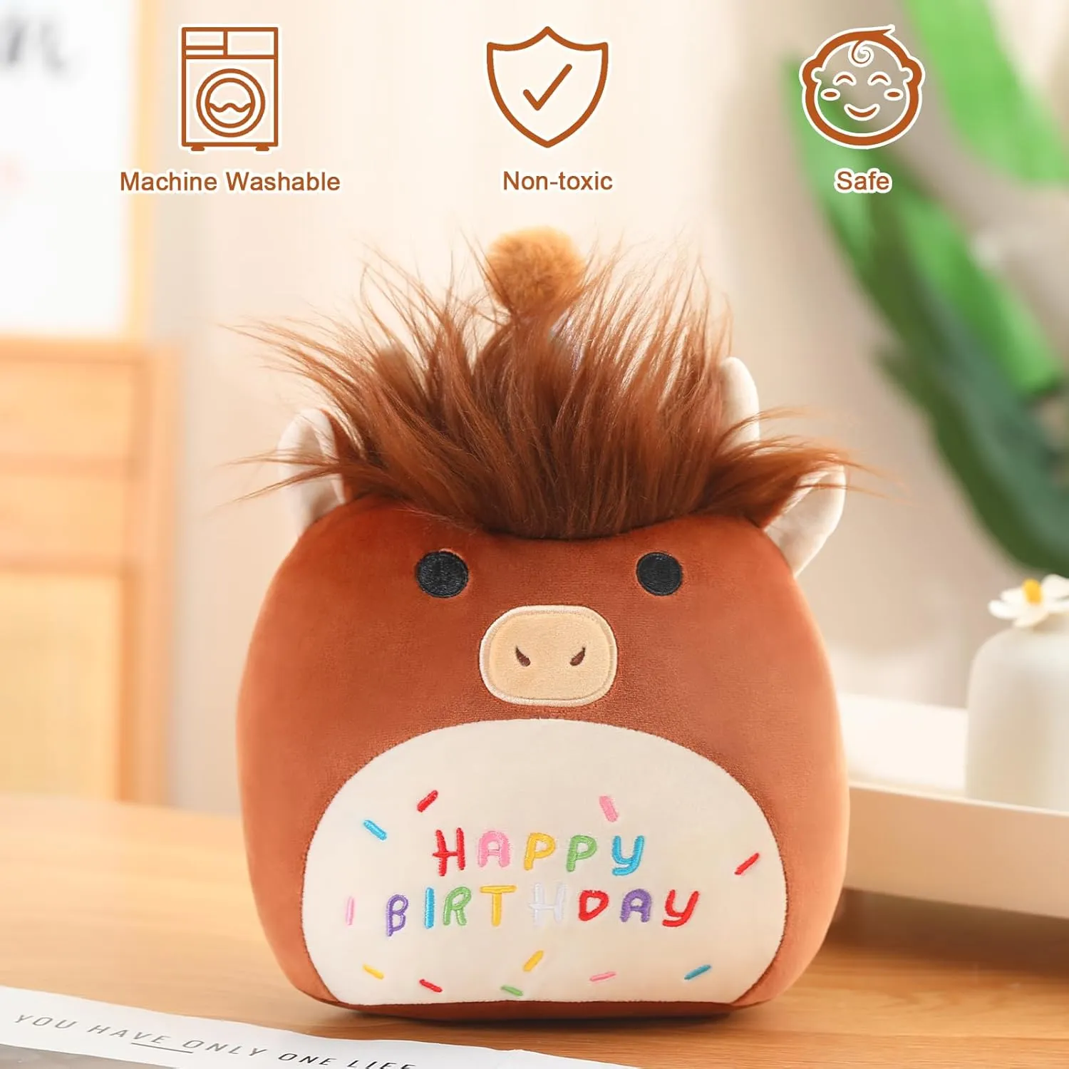 Plush Cute railway Cow Stuffed Animal Toy Brown Cow Plushies Doll Home Decor for Kids Girls Boys(Cow, 10 Inch) SQEQE Happy Birthday Highland Cow 