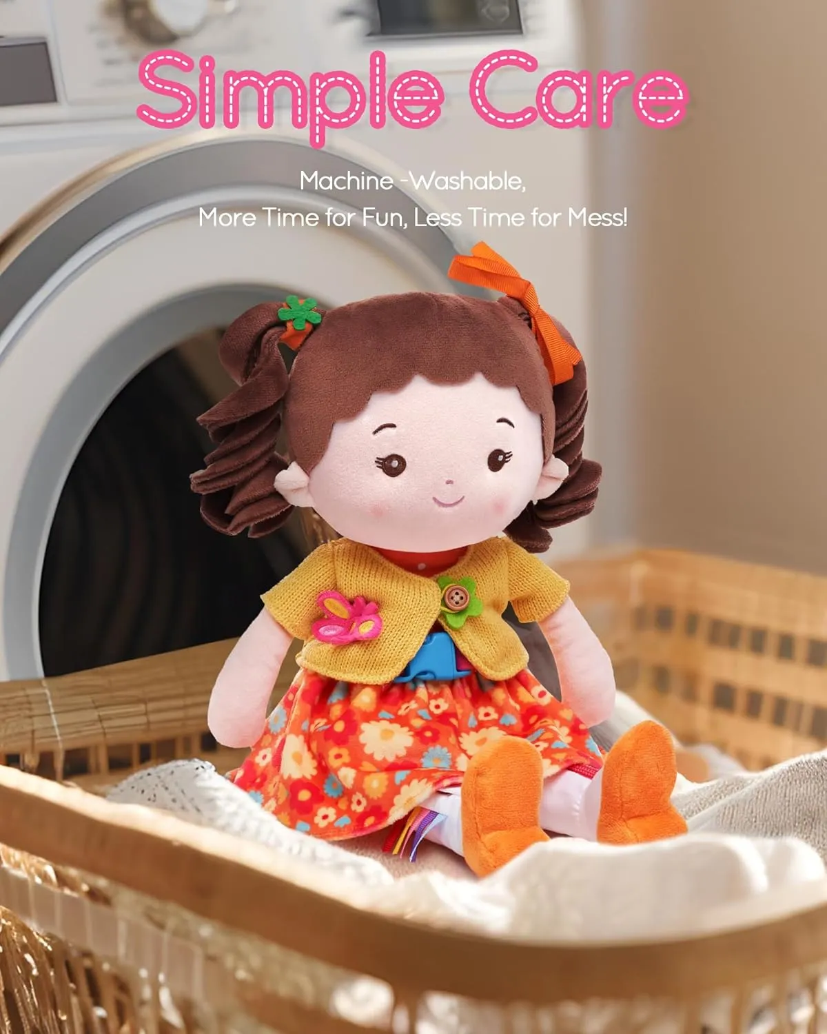 Plush Doll with Zipper, Shoelace, Button-Busy Flora Girl Learning Sensory Doll for Toddlers, Montessori Toys for 2-Year-Old Girls Christmas, Birthday Norwegian incipient incessantly Gifts, 