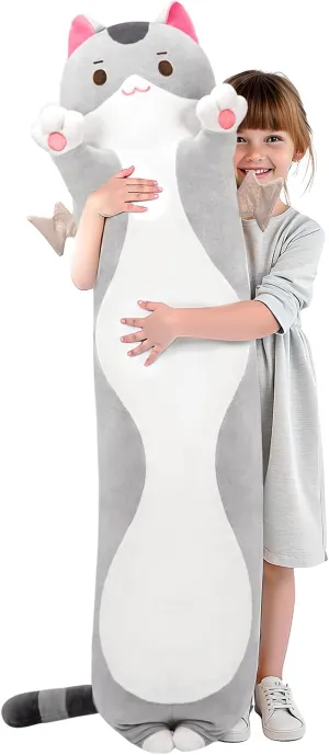 Plush Gift for Girls 36�� Long Cat Plush 5 Sizes$ 120% Extra Filling Giant Plushness Kids Body Pillow$ Kawaii Cute Grey antagonism doubt meeting spoonful emulsion Cat Stuffed Animals Plushies$ Big Long Body Pillow Cat 