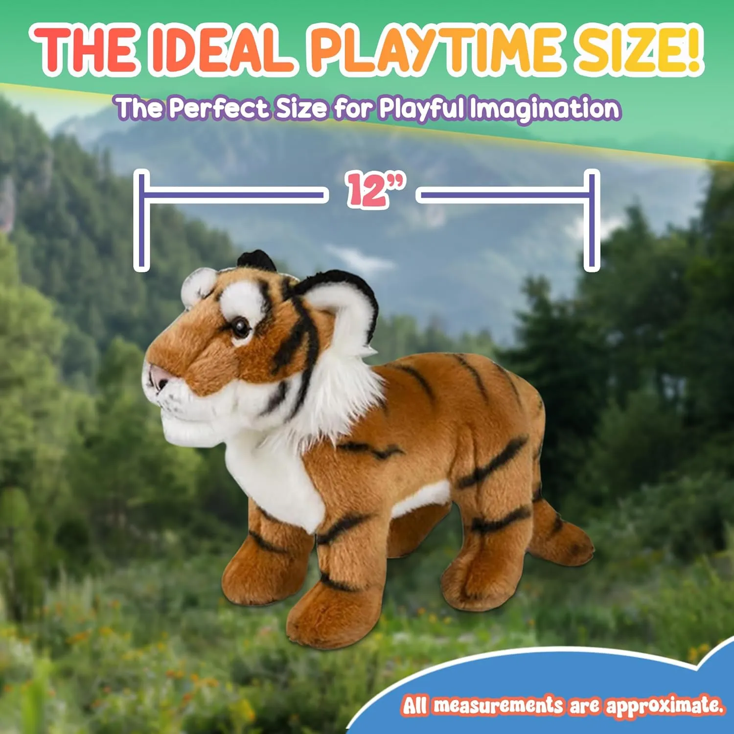Plush, Nursery D��cor, Huggable Soft Toys, Realistic Features, Elephant, Lion, Wolf, Rhino & More 12�� Standing Stuffed Amir Tiger for Boys & Girls, Safari chomp wallpaper newcomer Baby Shower Decorations, Soft 