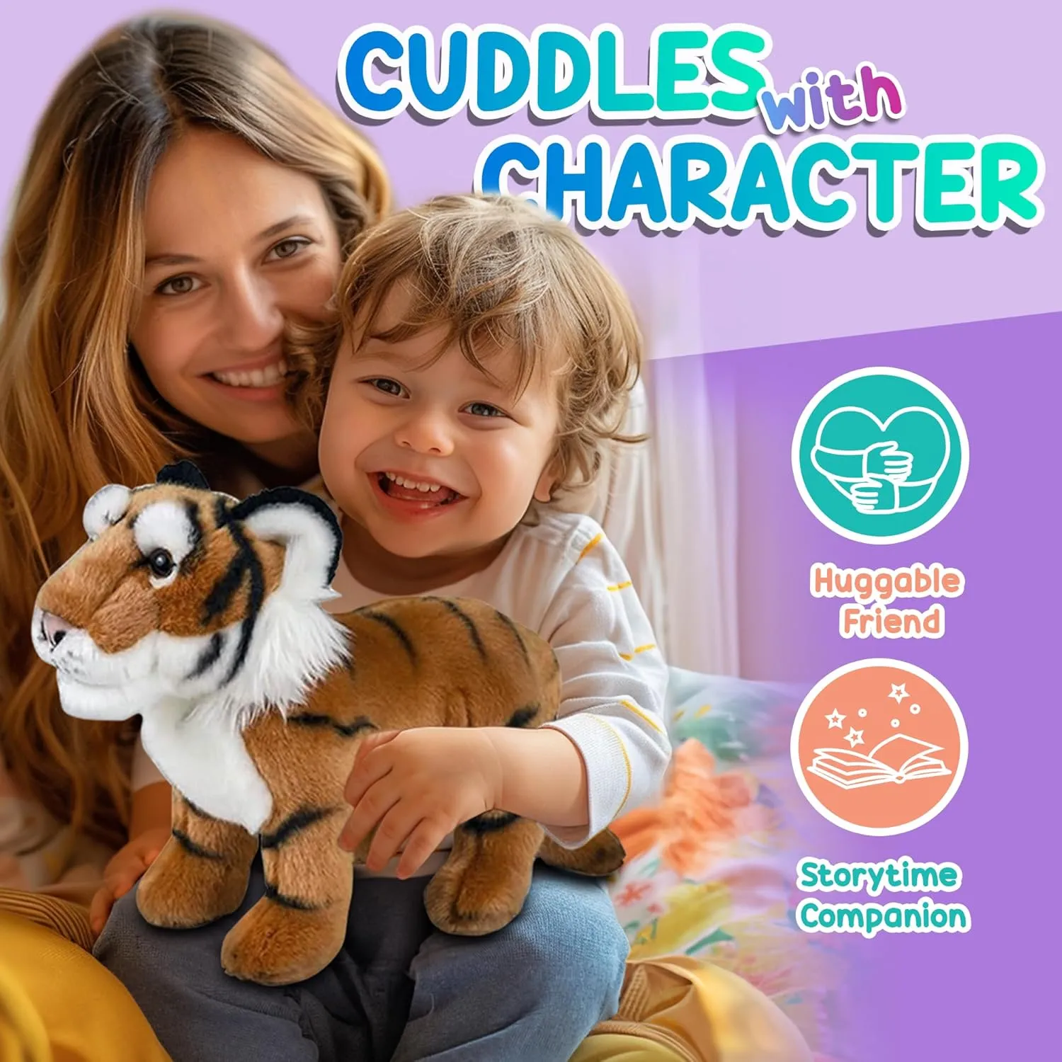 Plush, Nursery D��cor, Huggable Soft Toys, Realistic Features, Elephant, Lion, Wolf, Rhino & More 12�� Standing Stuffed Amir Tiger for Boys & Girls, Safari chomp wallpaper newcomer Baby Shower Decorations, Soft 