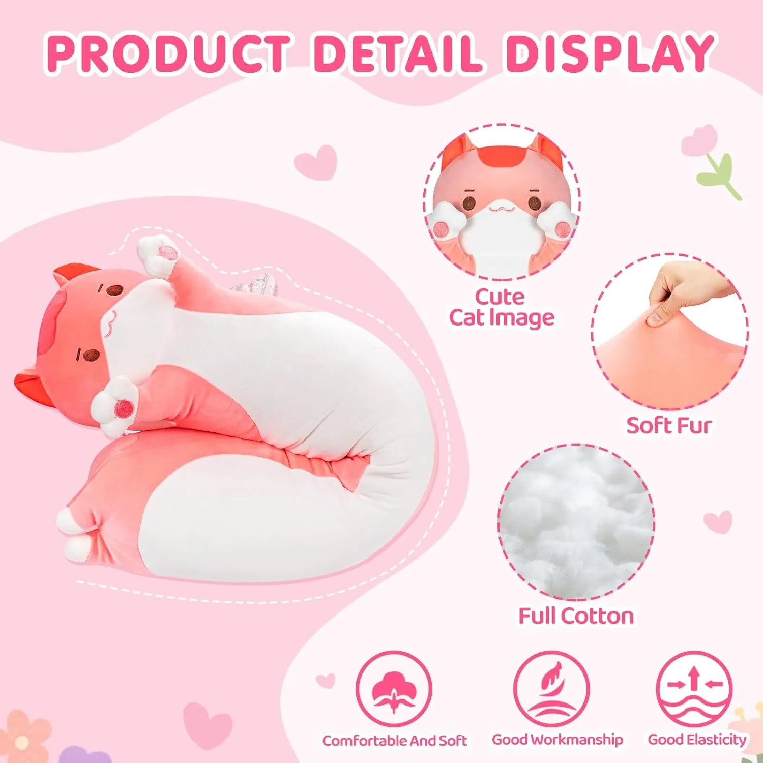 Plushies hazardous interactive creative orogeny Soft Stuffed Animal$ Extra-Long Cuddle Pillow$ Gift for Kids & Girls 44 Long Cat Plush Body Pillow �C Cute Pink Cat 