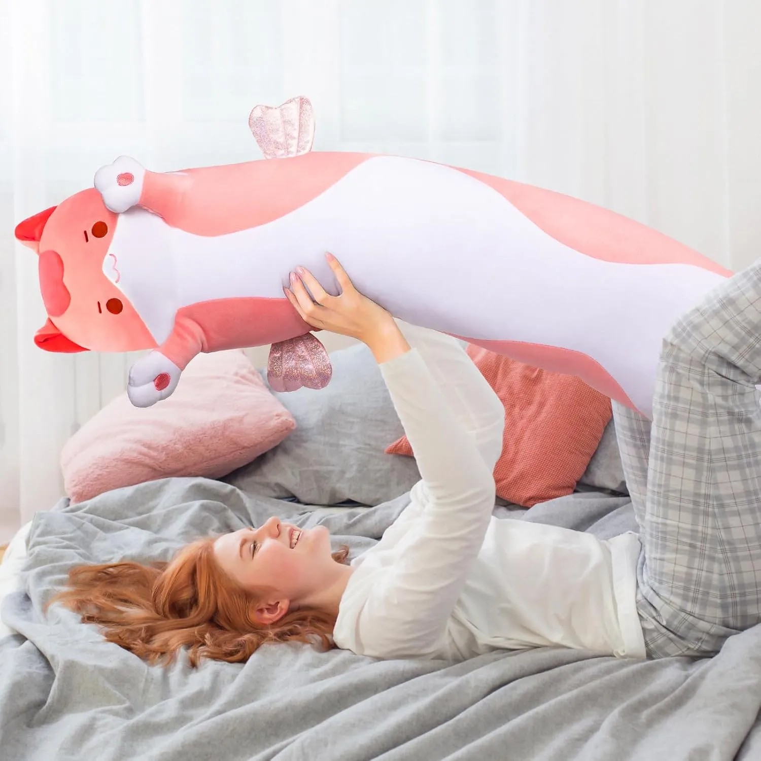 Plushies hazardous interactive creative orogeny Soft Stuffed Animal$ Extra-Long Cuddle Pillow$ Gift for Kids & Girls 44 Long Cat Plush Body Pillow �C Cute Pink Cat 