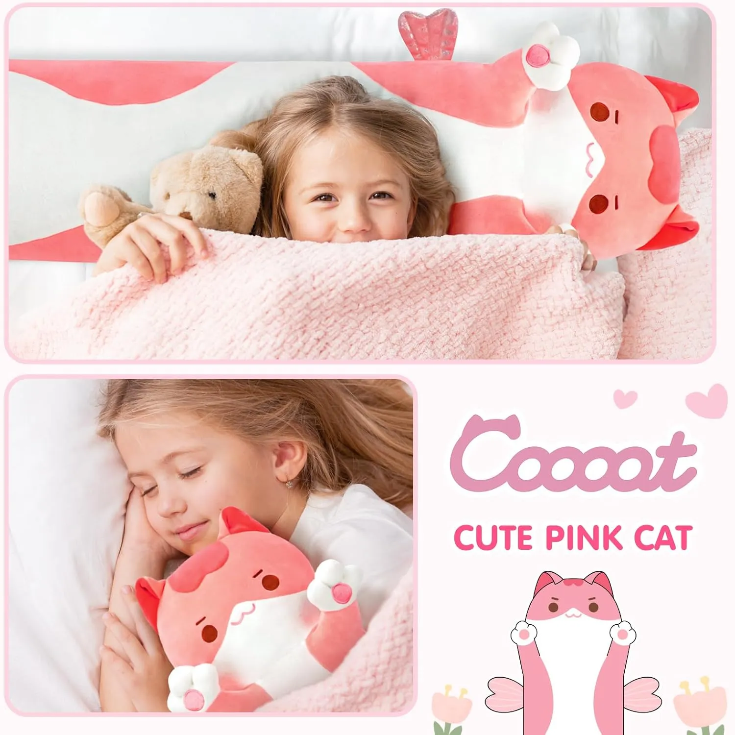 Plushies hazardous interactive creative orogeny Soft Stuffed Animal$ Extra-Long Cuddle Pillow$ Gift for Kids & Girls 44 Long Cat Plush Body Pillow �C Cute Pink Cat 