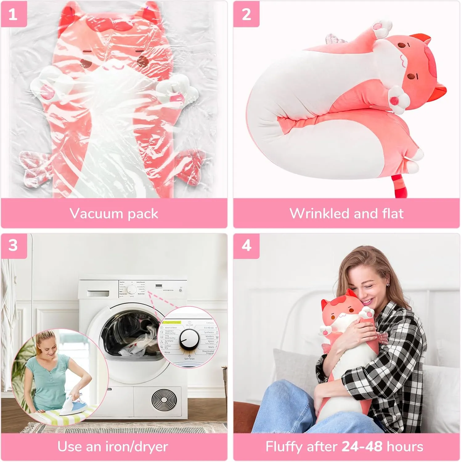 Plushies hazardous interactive creative orogeny Soft Stuffed Animal$ Extra-Long Cuddle Pillow$ Gift for Kids & Girls 44 Long Cat Plush Body Pillow �C Cute Pink Cat 