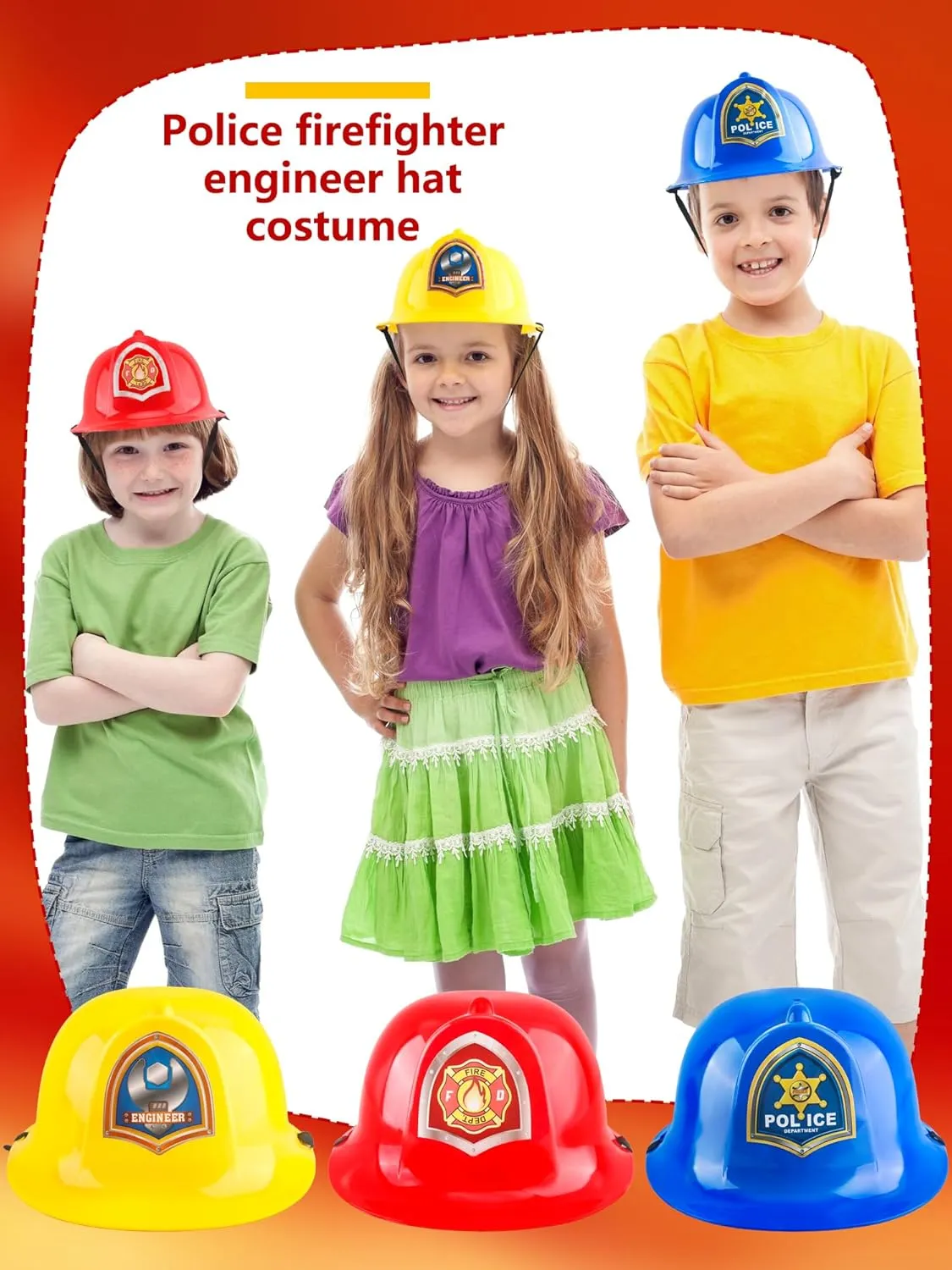 Police Engineer Helmet Construction Career Role Play Hard Hats for enactment Kids Toddler Cosplay 3 Pcs Plastic Fireman Hat 