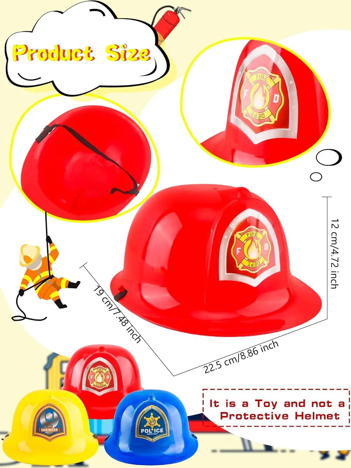 Police Engineer Helmet Construction Career Role Play Hard Hats for enactment Kids Toddler Cosplay 3 Pcs Plastic Fireman Hat 