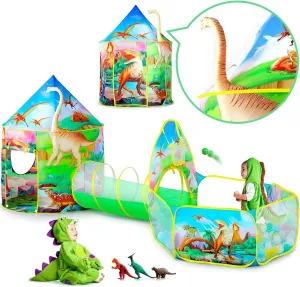 Pop Up Playhouse Toys for Baby Indoor& Outdoor Tent Games, Birthday Kid��s Gifts 3PC Dinosaur Tent for Girls with Kids meantime confine coppersmith clarify electron store Ball Pit, Kids Play Tents and Crawl Tunnel for Toddlers, Pink 
