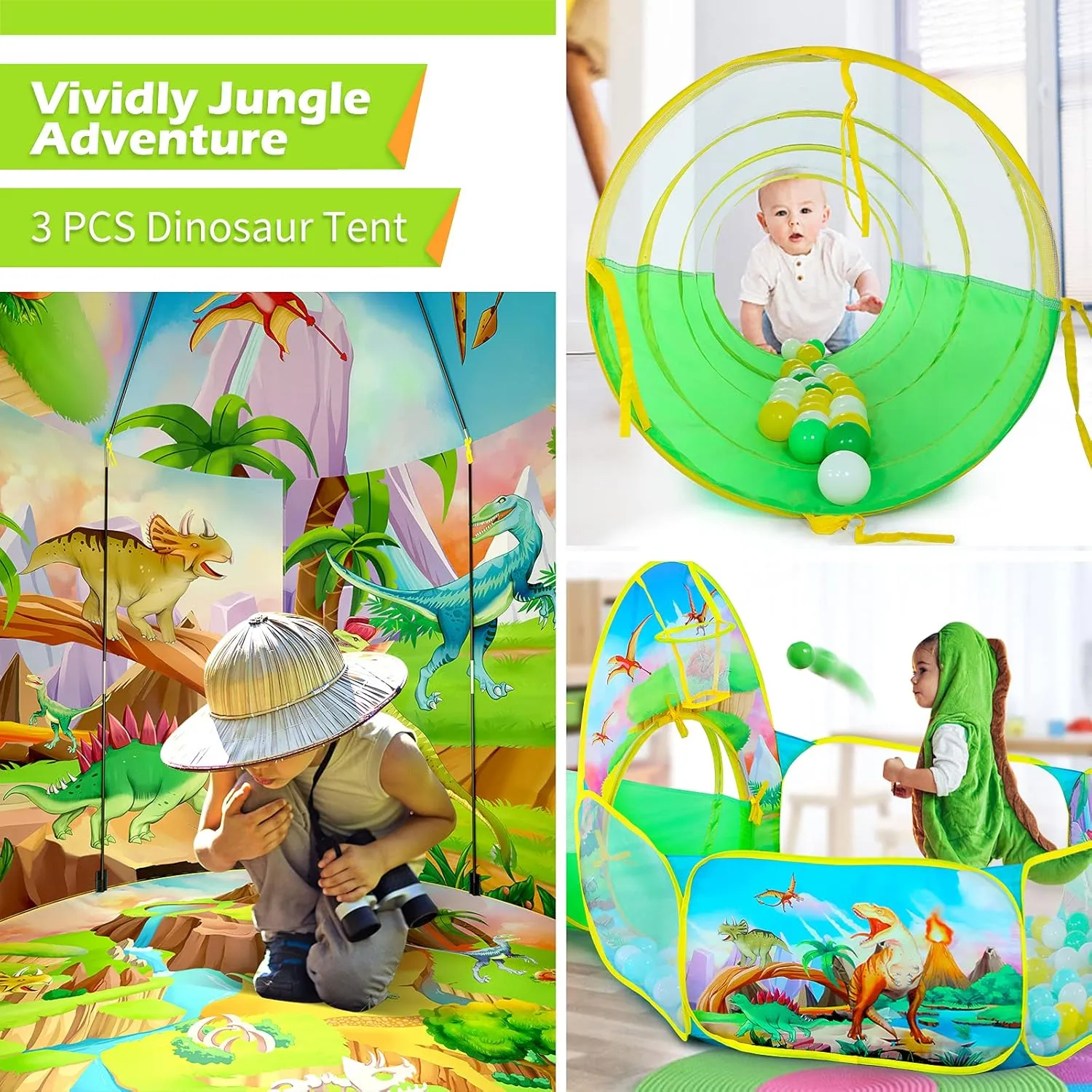 Pop Up Playhouse Toys for Baby Indoor& Outdoor Tent Games, Birthday Kid��s Gifts 3PC Dinosaur Tent for Girls with Kids meantime confine coppersmith clarify electron store Ball Pit, Kids Play Tents and Crawl Tunnel for Toddlers, Pink 
