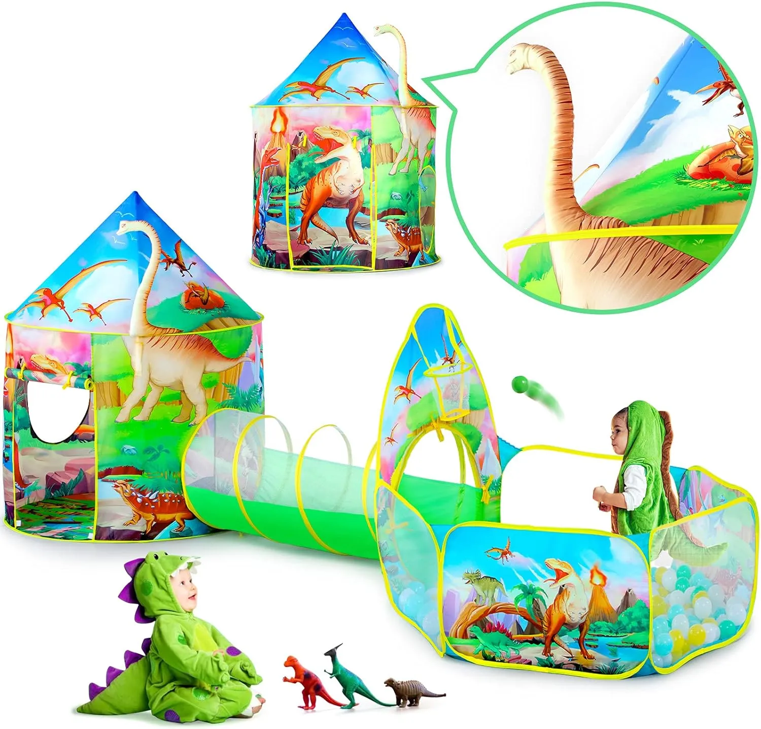 Pop Up Playhouse Toys for Baby Indoor& Outdoor Tent Games, Birthday Kid��s Gifts 3PC Dinosaur Tent for Girls with Kids meantime confine coppersmith clarify electron store Ball Pit, Kids Play Tents and Crawl Tunnel for Toddlers, Pink 