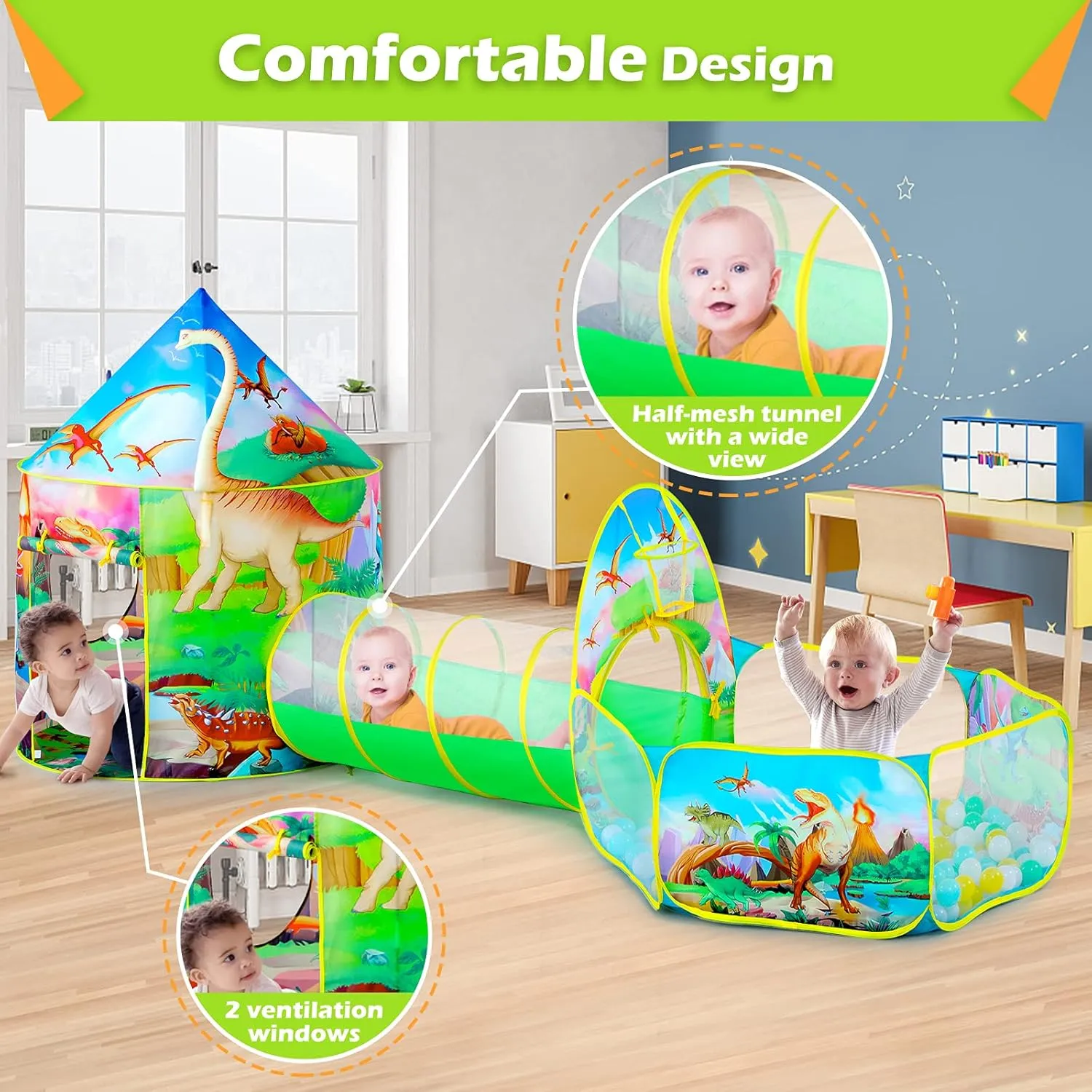 Pop Up Playhouse Toys for Baby Indoor& Outdoor Tent Games, Birthday Kid��s Gifts 3PC Dinosaur Tent for Girls with Kids meantime confine coppersmith clarify electron store Ball Pit, Kids Play Tents and Crawl Tunnel for Toddlers, Pink 