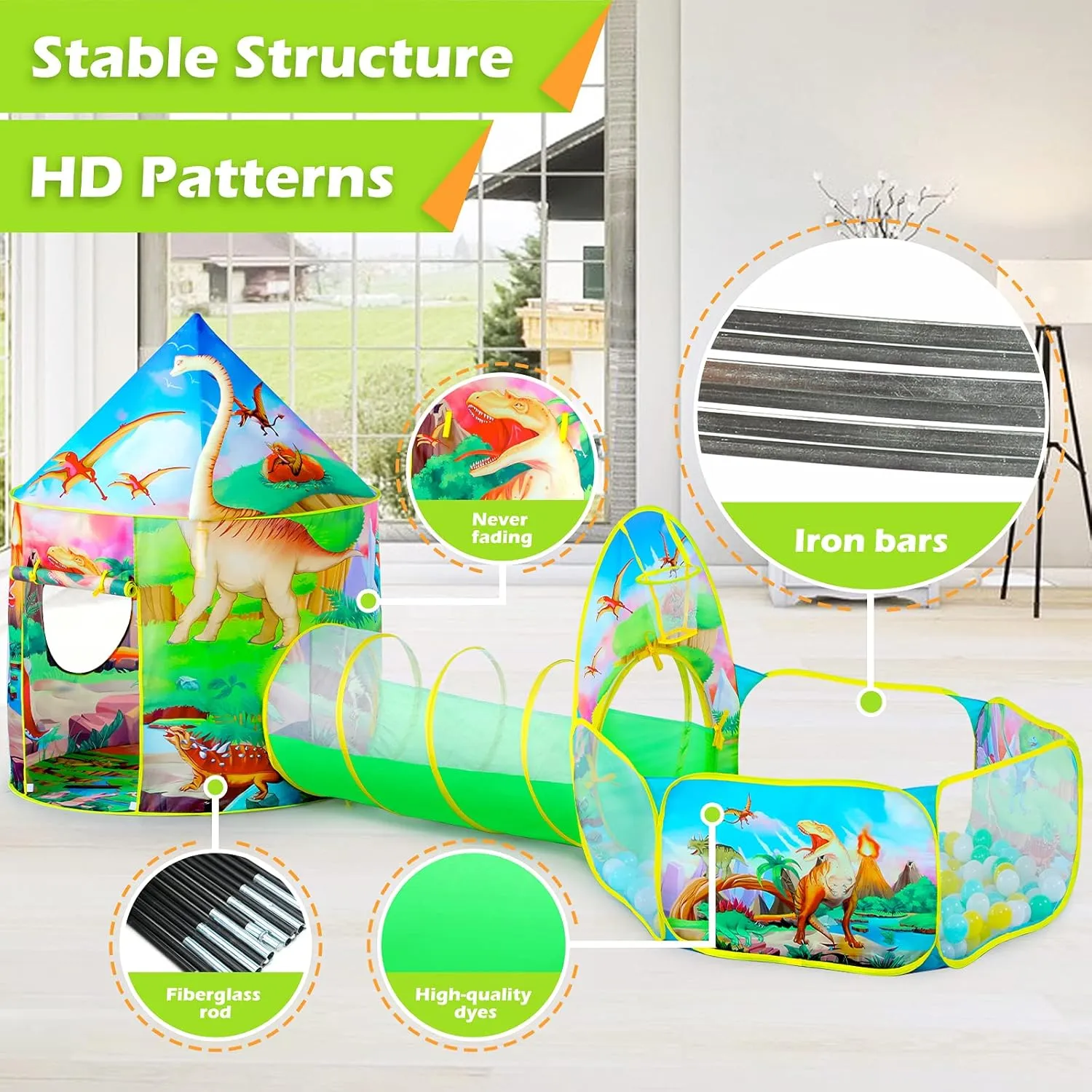 Pop Up Playhouse Toys for Baby Indoor& Outdoor Tent Games, Birthday Kid��s Gifts 3PC Dinosaur Tent for Girls with Kids meantime confine coppersmith clarify electron store Ball Pit, Kids Play Tents and Crawl Tunnel for Toddlers, Pink 