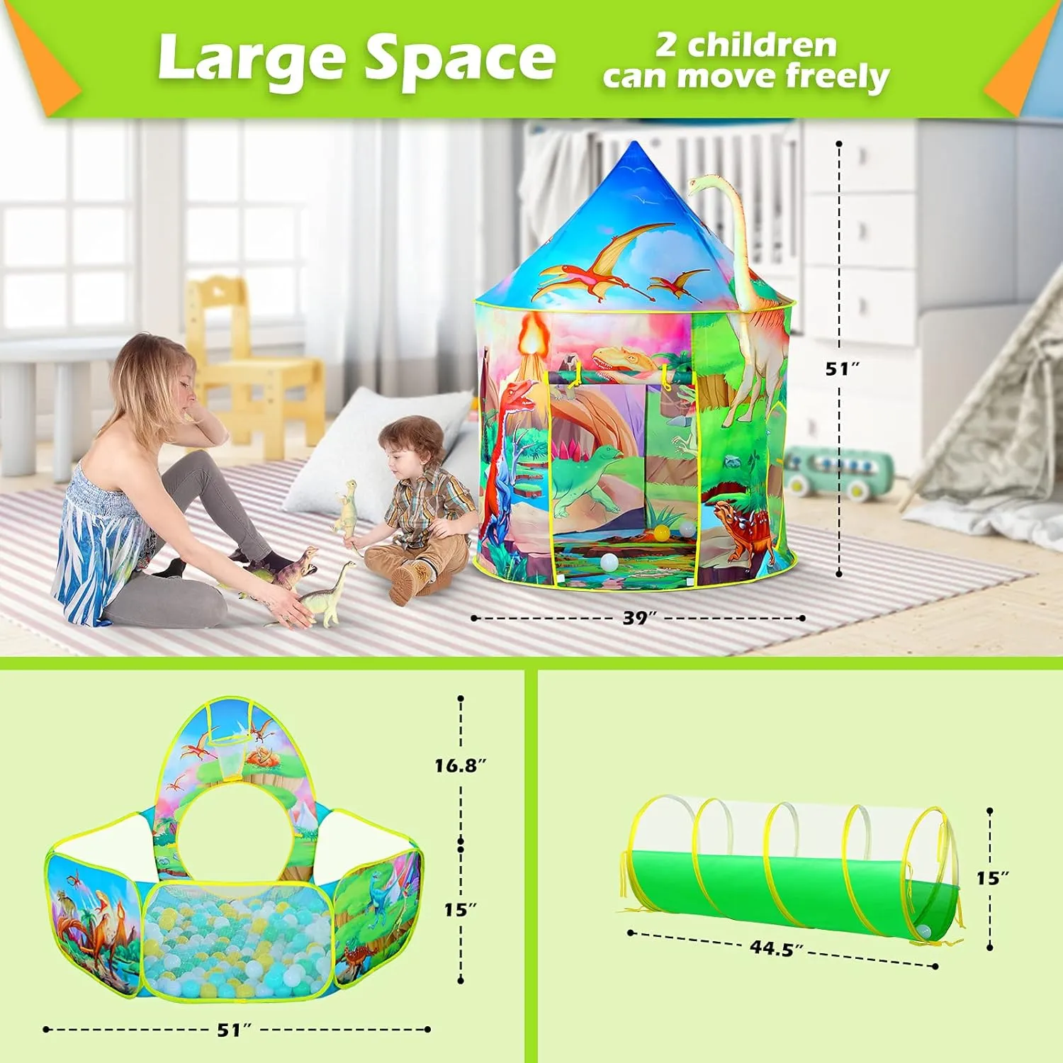 Pop Up Playhouse Toys for Baby Indoor& Outdoor Tent Games, Birthday Kid��s Gifts 3PC Dinosaur Tent for Girls with Kids meantime confine coppersmith clarify electron store Ball Pit, Kids Play Tents and Crawl Tunnel for Toddlers, Pink 