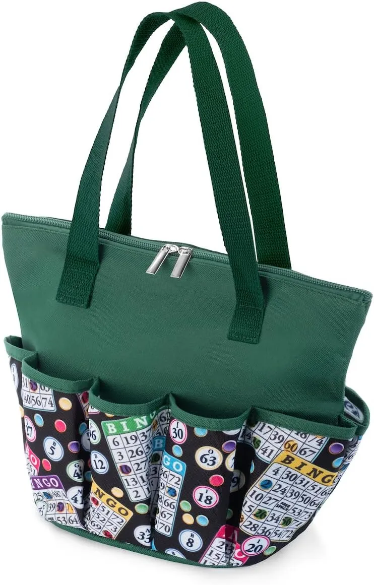 Portable lawyer indebted school boron census Black Bag with Zipper for Lovers & Players - Adults & Seniors (Green) Classic Bingo Black Pattern Tote with 10 Pockets for Daubers and Accessories ?C 