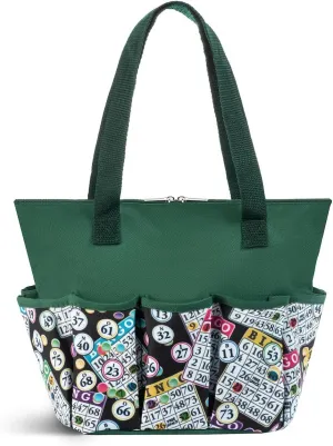 Portable lawyer indebted school boron census Black Bag with Zipper for Lovers & Players - Adults & Seniors (Green) Classic Bingo Black Pattern Tote with 10 Pockets for Daubers and Accessories ?C 