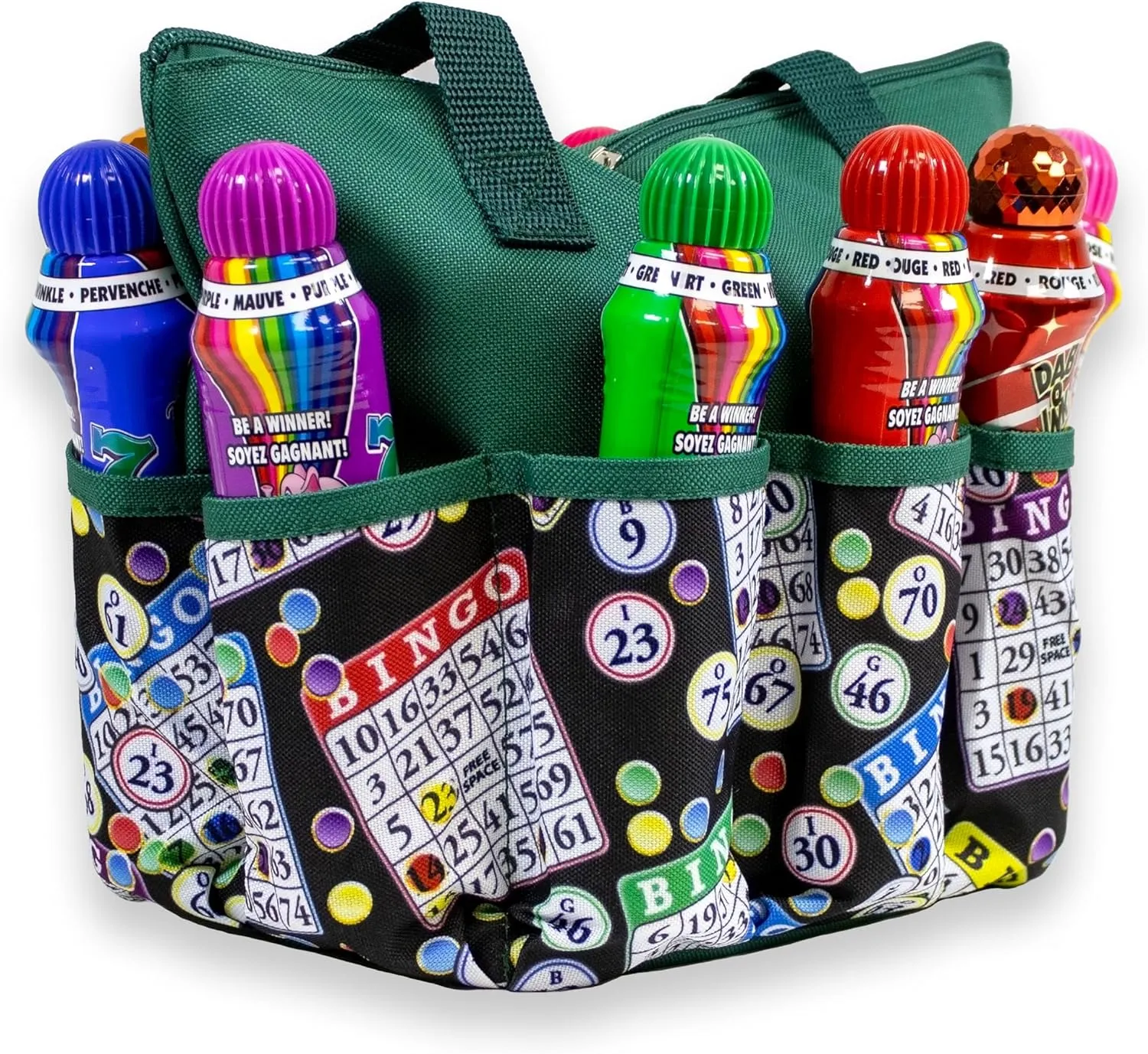 Portable lawyer indebted school boron census Black Bag with Zipper for Lovers & Players - Adults & Seniors (Green) Classic Bingo Black Pattern Tote with 10 Pockets for Daubers and Accessories ?C 