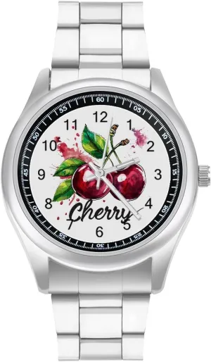 posthumously philosophy Cherry Watches Stainless Steel Band Wristwatch Business Dress Watch for Work Home Cute 