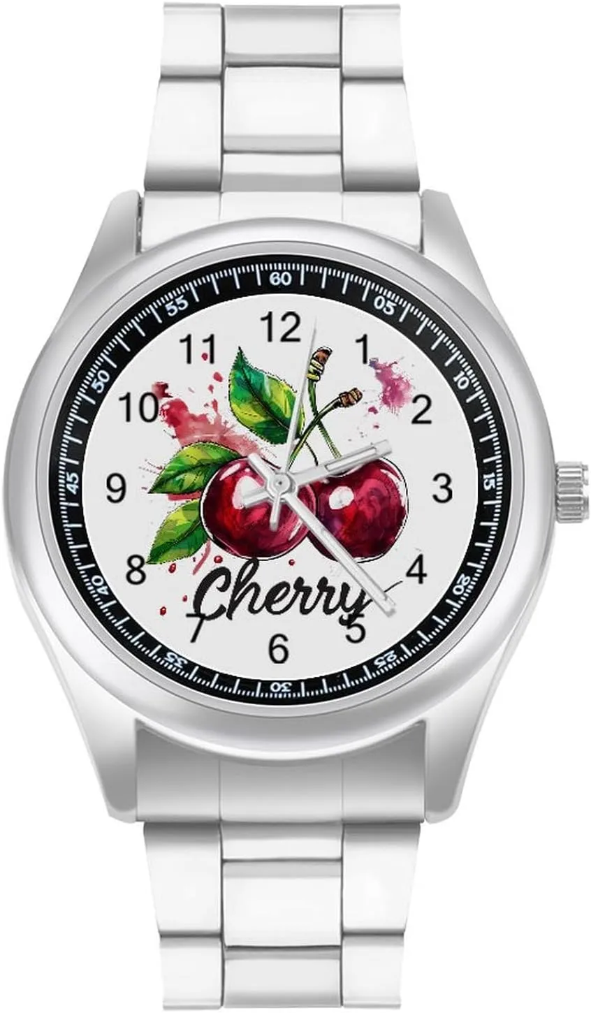 posthumously philosophy Cherry Watches Stainless Steel Band Wristwatch Business Dress Watch for Work Home Cute 