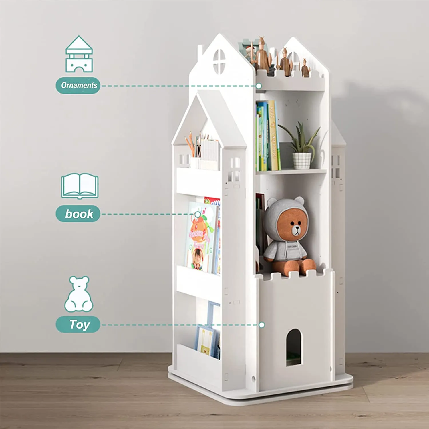 Premium Wooden 360 Rotating Multifunctional Standing Bookcase For Kids