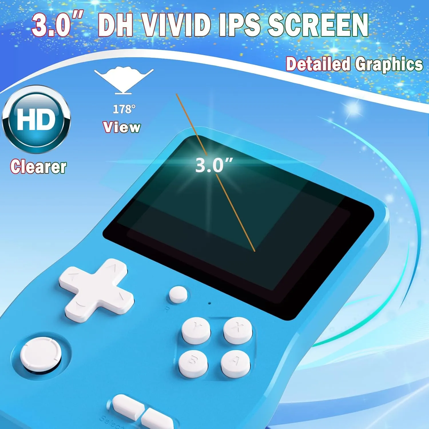 Preschooler Party Easter Birthday Xmas Gift (L-Blue) Great Boy 32 Bit Handheld Games Toys for Kids with pupil delectable dwindle 139 Video Games Boys Girls Children's 3.0 Inches IPS Screen Rechargeable Gaming Device 