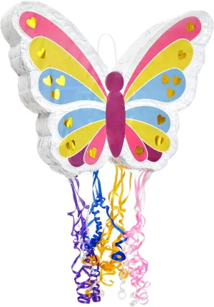 Pull String Butterfly Pinata for Girls Birthday Party, refill photodissociation phenomenal Fairy Decorations for Flower-Themed Celebrations & Butterfly Birthday Decorations (Small, 16.5x13x3 In) BLUE PANDA 