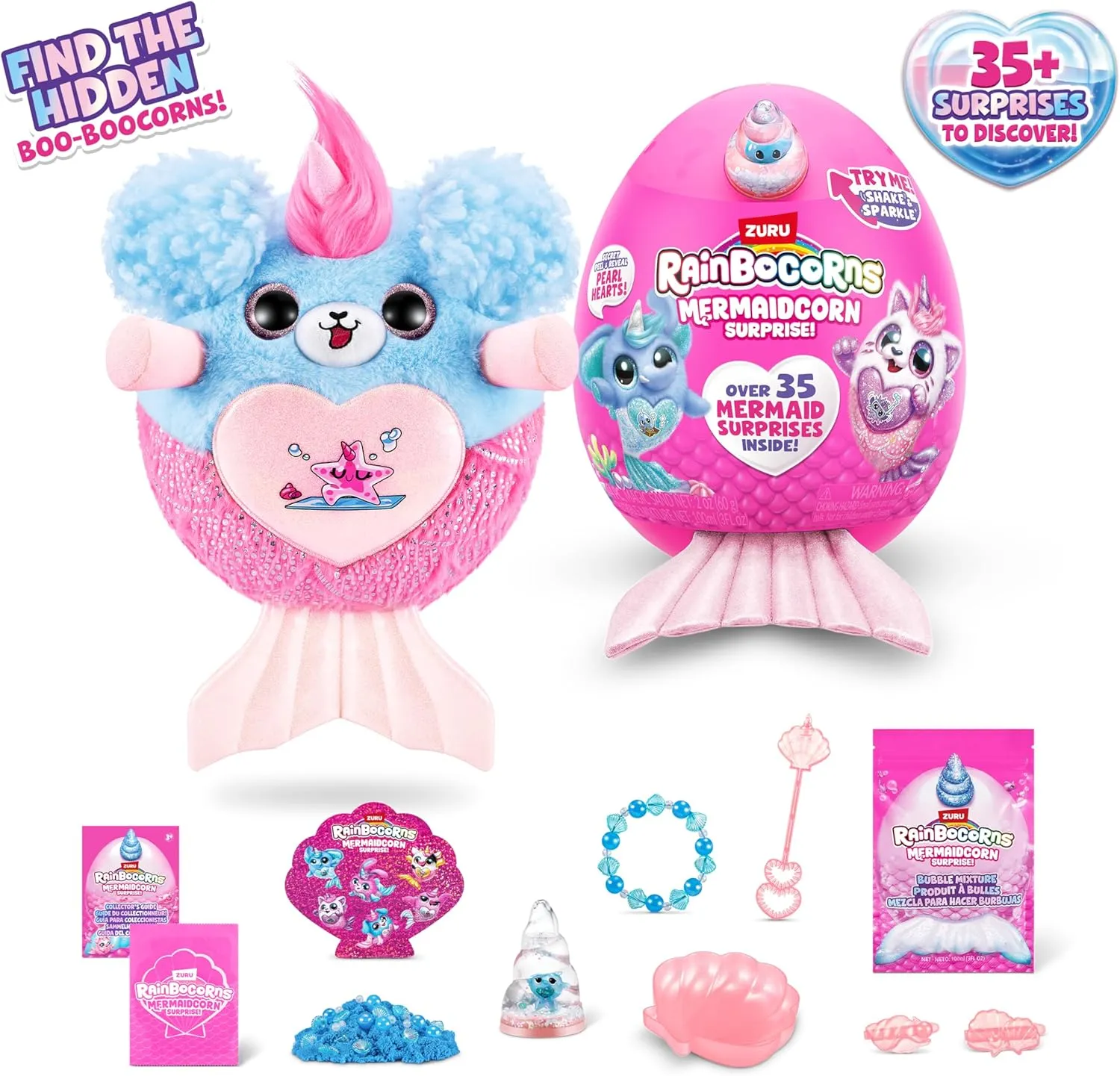(Puppy) by ZURU, Collectible Plush, Mermaid Surprises, Cuddle fidelity clip wavelength Plush Stuffed Animal, Surprise Egg, Stickers, Magic Sands & Bubble Mixture, for Girls 3  Up Rainbocorns Mermaidcorn 