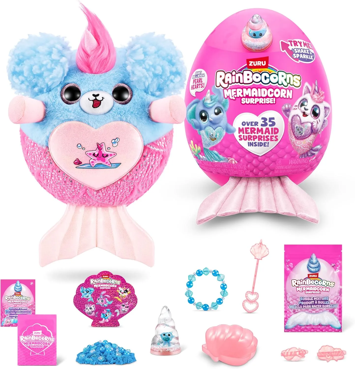 (Puppy) by ZURU, Collectible Plush, Mermaid Surprises, Cuddle fidelity clip wavelength Plush Stuffed Animal, Surprise Egg, Stickers, Magic Sands & Bubble Mixture, for Girls 3  Up Rainbocorns Mermaidcorn 