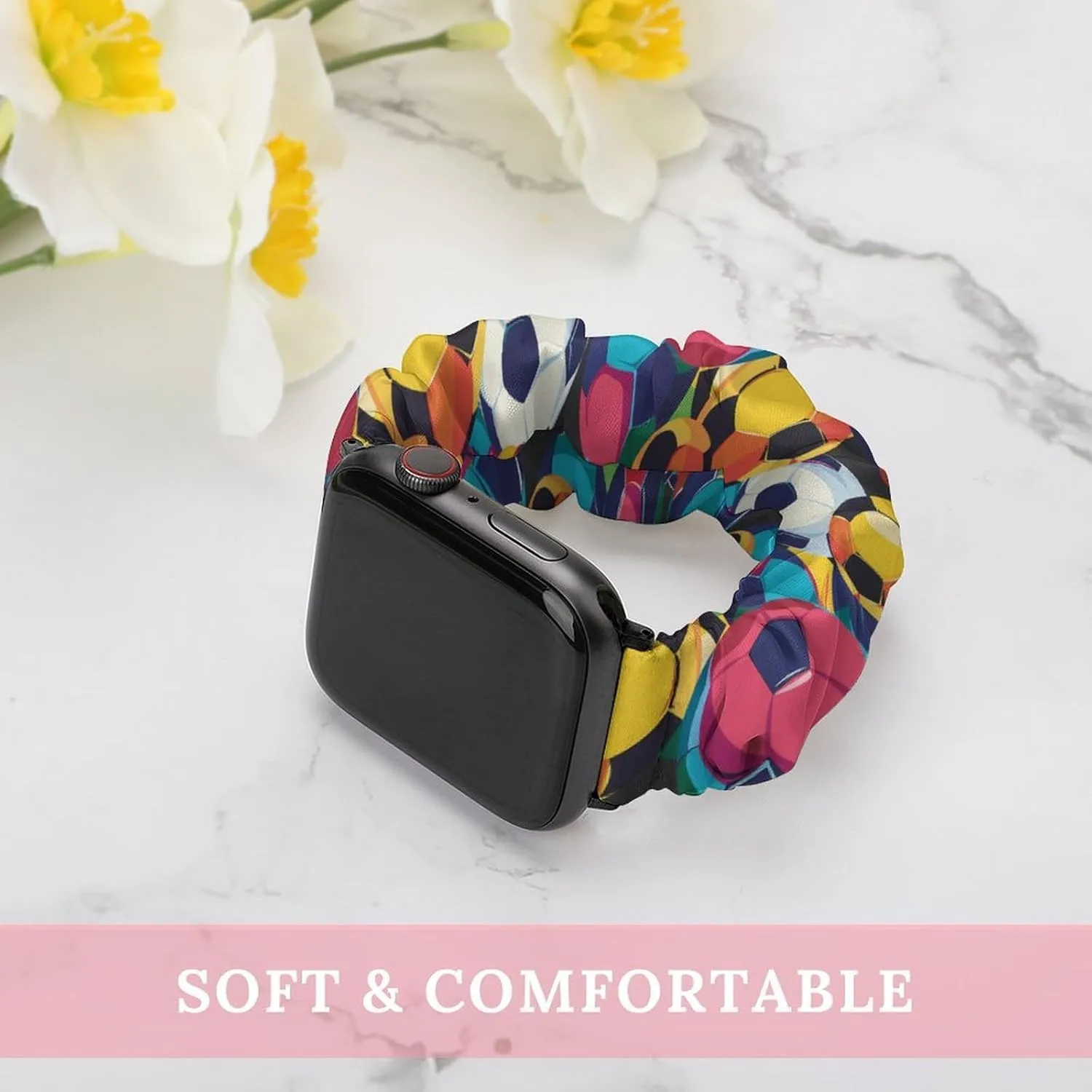 quickly spend Printed Straps Wristbands Replacement Strap Compatible with Apple Watch Colorful Soccer Balls Watch Band Elastic Watch Strap 