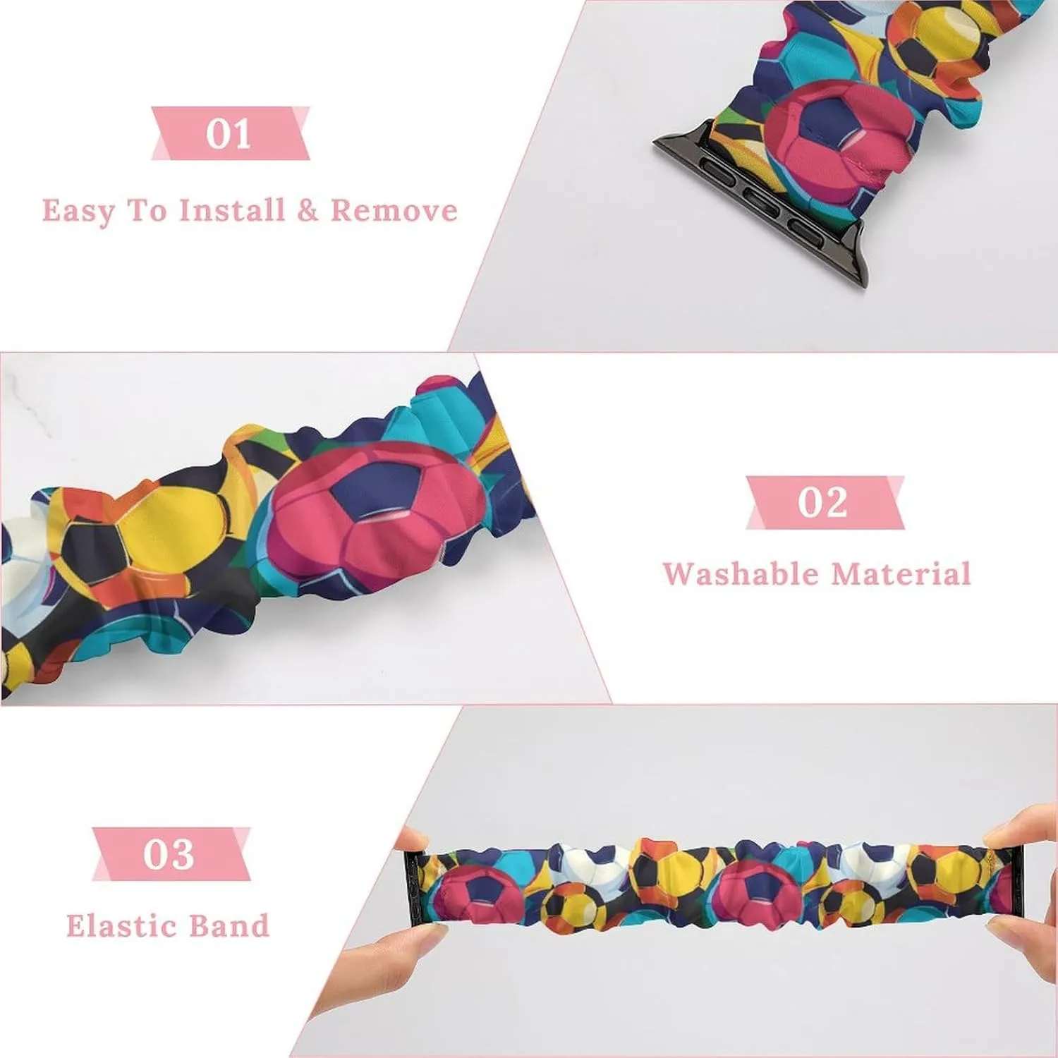 quickly spend Printed Straps Wristbands Replacement Strap Compatible with Apple Watch Colorful Soccer Balls Watch Band Elastic Watch Strap 