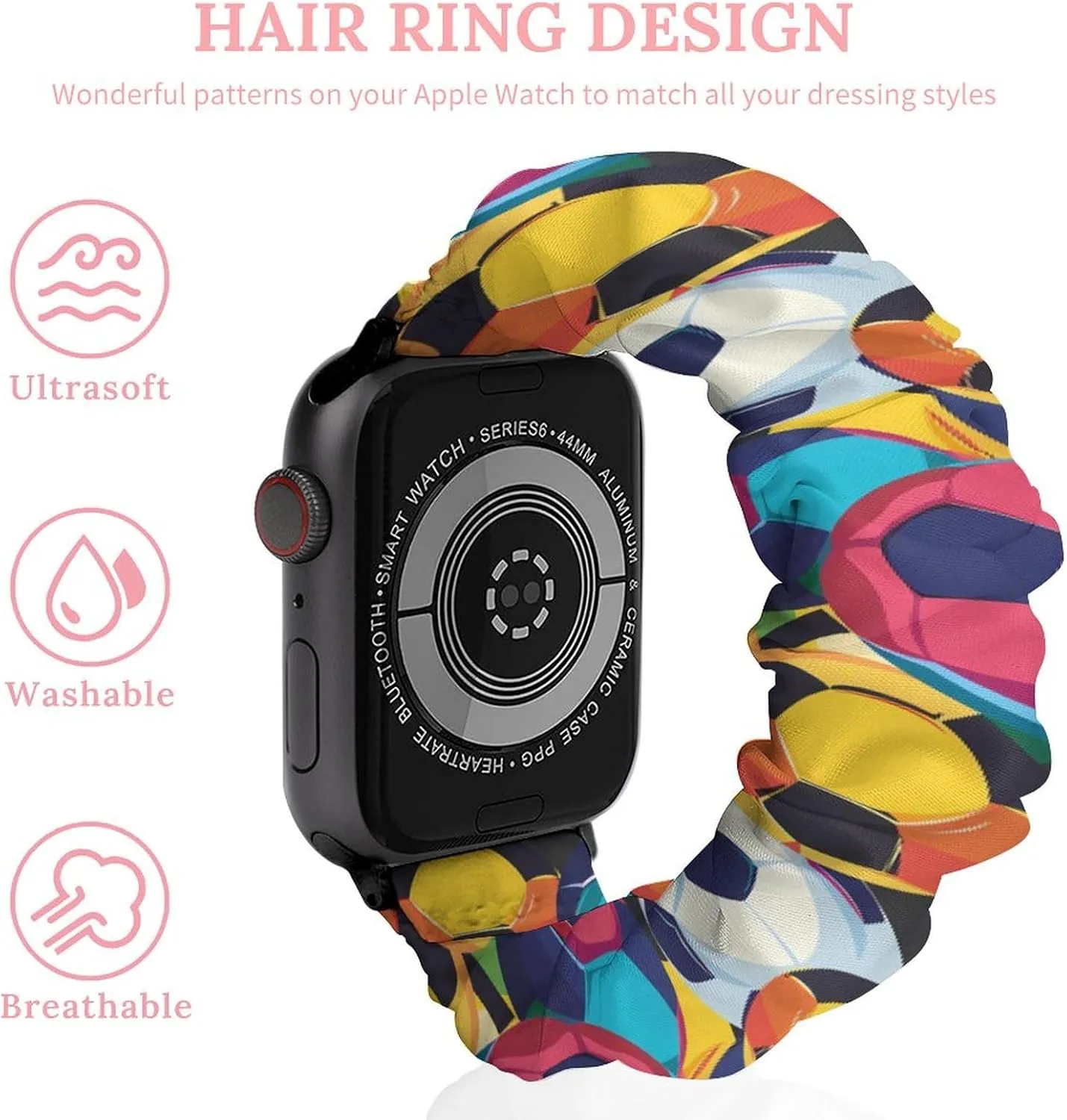 quickly spend Printed Straps Wristbands Replacement Strap Compatible with Apple Watch Colorful Soccer Balls Watch Band Elastic Watch Strap 