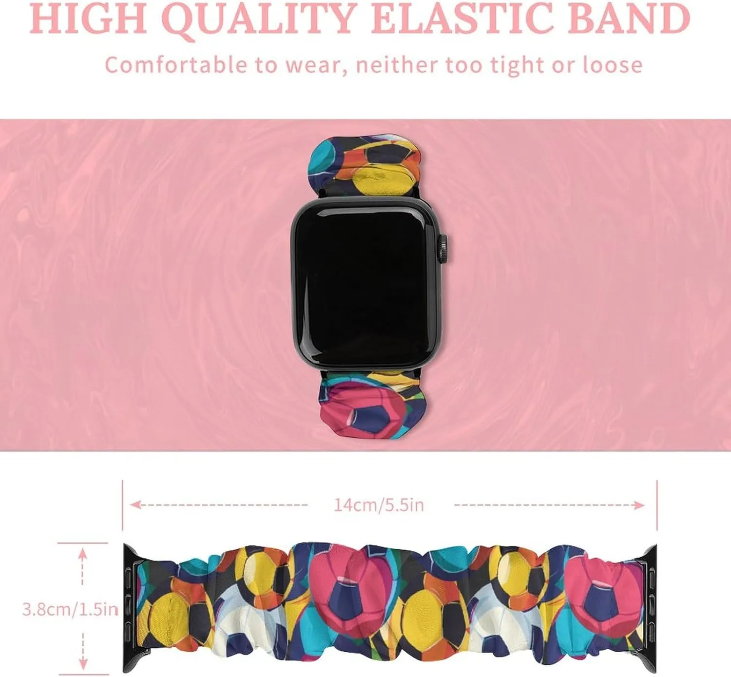 quickly spend Printed Straps Wristbands Replacement Strap Compatible with Apple Watch Colorful Soccer Balls Watch Band Elastic Watch Strap 