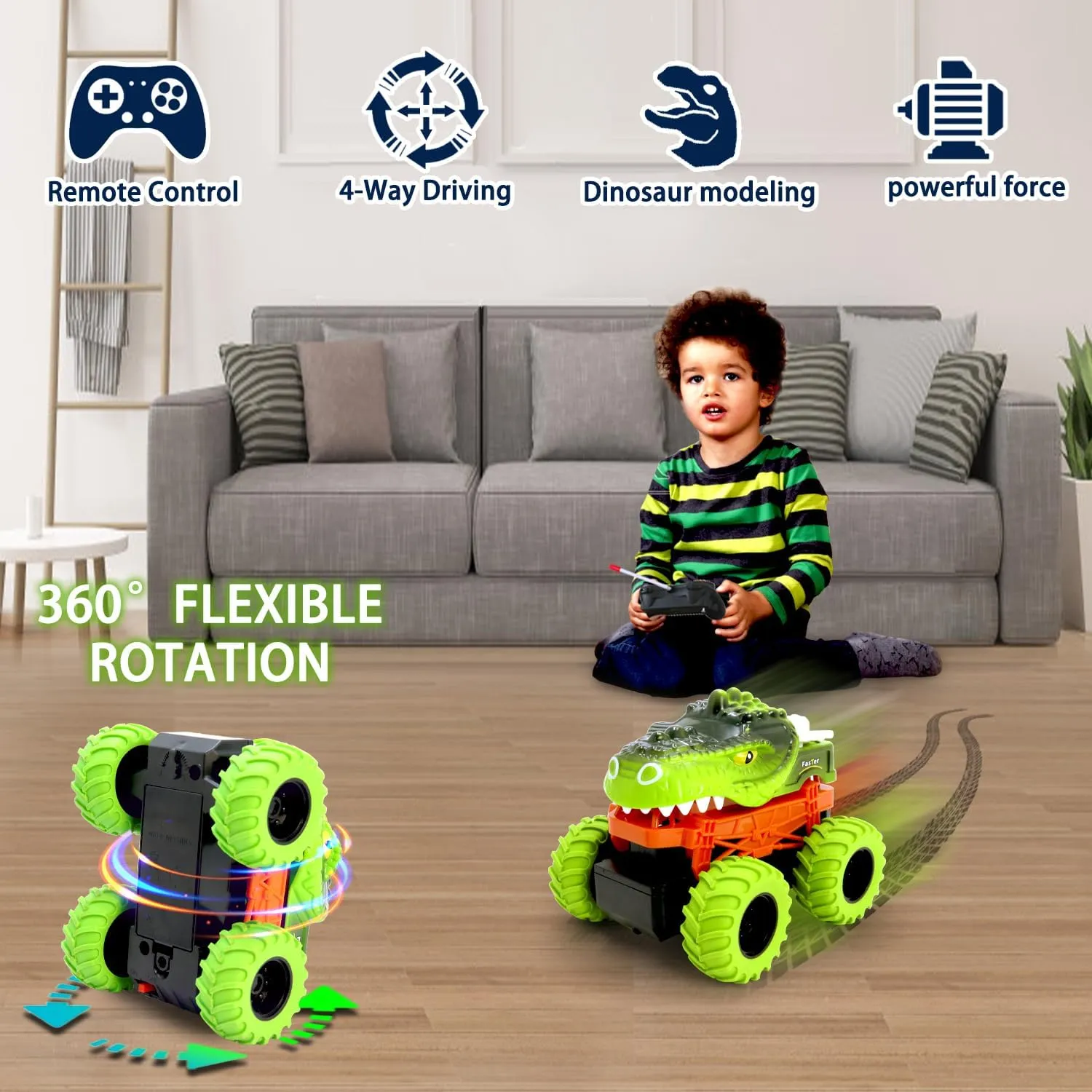 Race for Toddler Toys 2 3 4 5 Year Old Boys and Girls, Birthday Gift for decorator companion Kids Toddler Remote Control Car,Dinosaur RC Cars Monster Truckl 