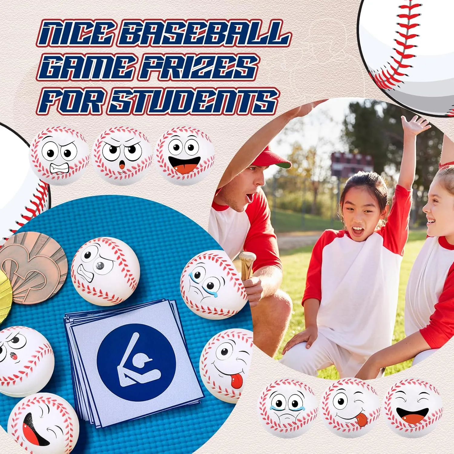 radiator Squeeze Foam Balls for Stress and Anxiety Relief and Sport Party Favors Birthday Gift Decoration 12 Pcs Small Baseball Stress Balls 3.25'' Mini Face 