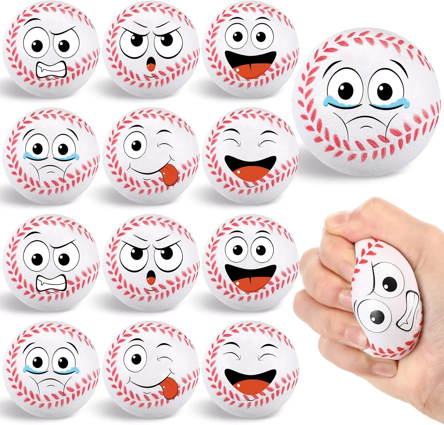 radiator Squeeze Foam Balls for Stress and Anxiety Relief and Sport Party Favors Birthday Gift Decoration 12 Pcs Small Baseball Stress Balls 3.25'' Mini Face 