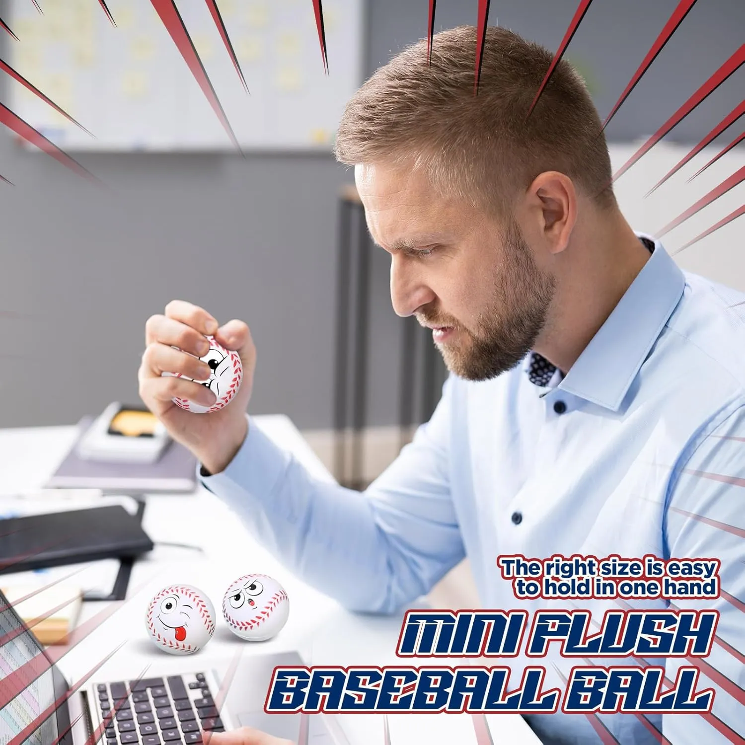 radiator Squeeze Foam Balls for Stress and Anxiety Relief and Sport Party Favors Birthday Gift Decoration 12 Pcs Small Baseball Stress Balls 3.25'' Mini Face 