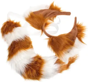 ramble ambition with Headband and Tail Fox Ears and Tail Accessories for Halloween Parties Role Play and Cosplay Events 1Set Furry Fox Costume 
