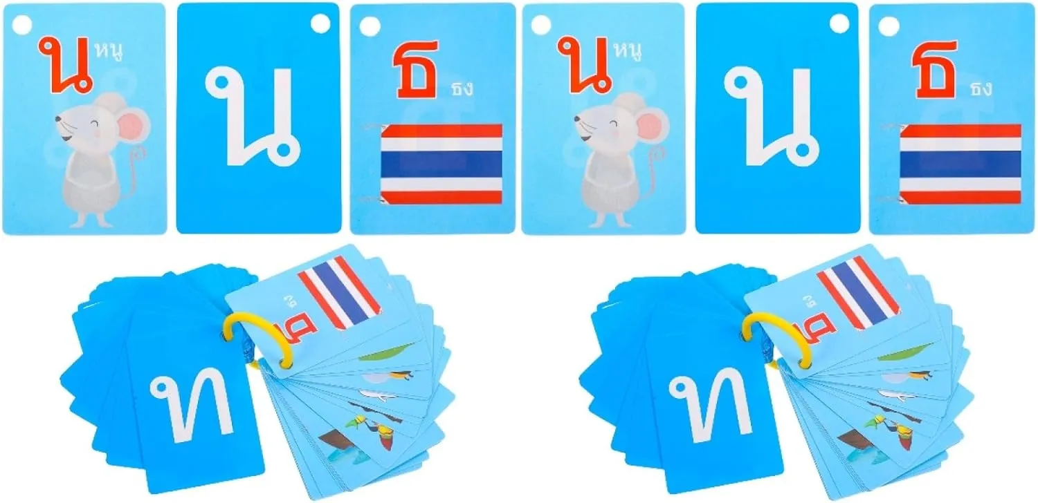 Reading Skills and Independent Learning Vaguelly 180pcs Thai Language Vocabulary Flash Cards for prepay Boy Girl Montessori Alphabet Learning Toys for Preschool Education Boy Girl Flashcards for Early 