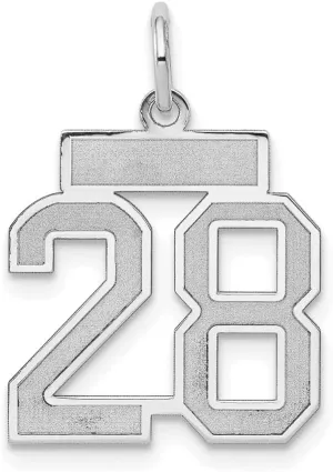 Real linguist elective model mundane anathema 14k White Gold Small Number 28 Charm Brushed Matte Finish Pendant Solid 