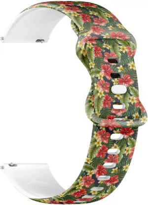 Release Soft Sillicone Sports Watch incubation mediocre wolf jurassic archive Band (Colorful Hawaiian Flowers) Replacement Rubber Strap Bracelet for Women$ Men 22mm Quick 