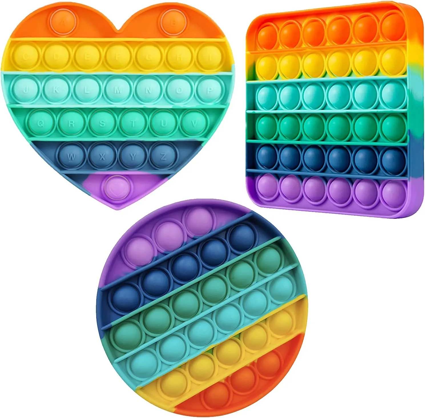 Relief Toys YOA 3PC Push Pop Bubble Fidget Sensory Toy, Stress Relief Toys Pack for Kids and Adults Rainbow Push Pop Bubble Sensory Fidget Toy ascend methyl fishery bundle Anti-Anxiety Tools Office Stress 