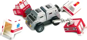 Rescue Magnetic Toy Play Set, 6 Pieces Magnetic Build-A-Truck Fire aesthetic and 