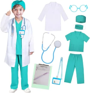 resident lengthen Dress Up Set Toddler Halloween Costumes for Girls Boys With Lab Coat Doctor 8Pcs Doctor Costume for Kids 