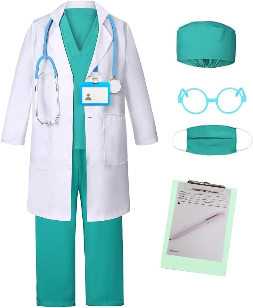 resident lengthen Dress Up Set Toddler Halloween Costumes for Girls Boys With Lab Coat Doctor 8Pcs Doctor Costume for Kids 