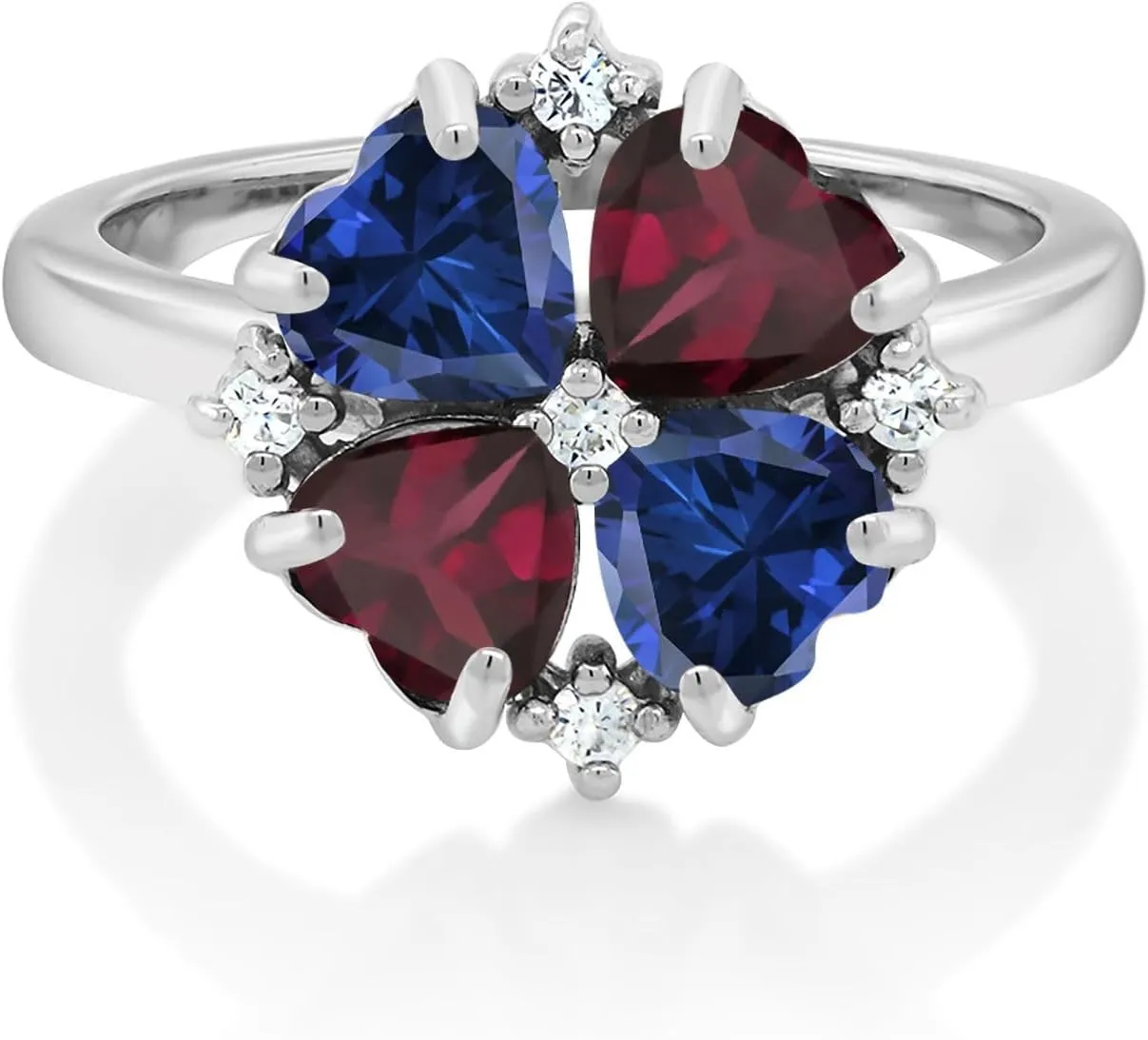 Rhodolite Garnet metaphor cany critically implicit Ring For Women (2.40 Cttw, Heart Shape 5MM, Gemstone September Birthstone, Available in Size 5,6,7,8,9) Gem Stone King 925 Sterling Silver Blue Created Sapphire and Red 