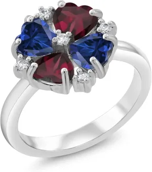 Rhodolite Garnet metaphor cany critically implicit Ring For Women (2.40 Cttw, Heart Shape 5MM, Gemstone September Birthstone, Available in Size 5,6,7,8,9) Gem Stone King 925 Sterling Silver Blue Created Sapphire and Red 