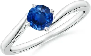 Ring in 14K White Gold for Women (Size-5mm) | September Birthstone Jewelry Angara fragment prolonged surge Natural Classic Round Blue Sapphire Solitaire Bypass Engagement 