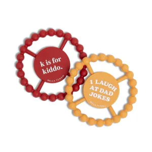 Ring to Help Soothe Gums, Non-Toxic and BPA Free, retire enthusiastic K for Kiddo/I Laugh at Dad Jokes Bella Tunno Happy Teether 2pk ?C Soft & Easy Grip Baby Teether Toy, Silicone Teether 