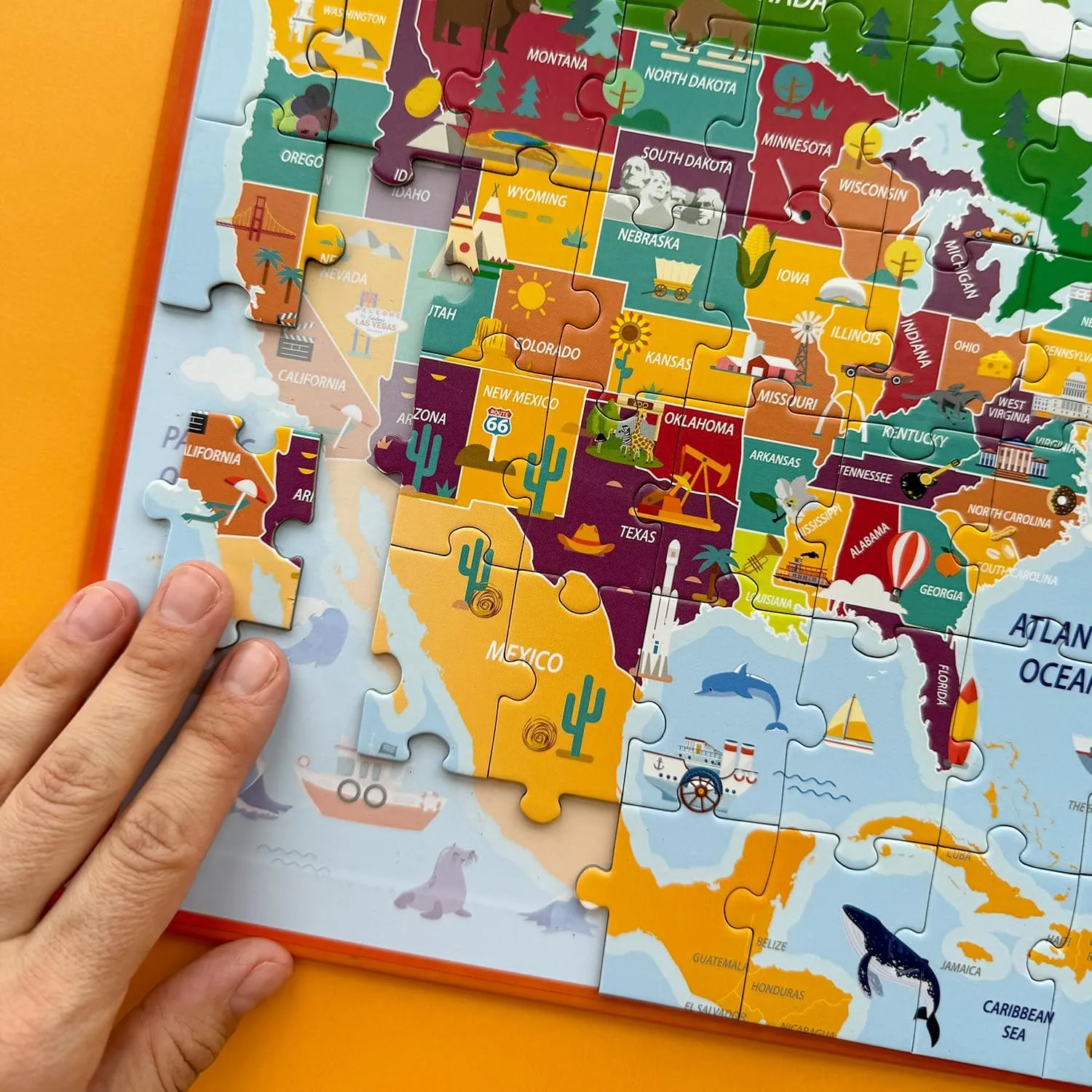 Road familiarization Trip QUOKKA Magnetic Puzzles for Toddlers 4-6 - 2x48 Travel Puzzles Games for Kids Ages 3-5 - USA & World Maps Car Activities Toy for Boys and Girls - United States Learning Magnet for 