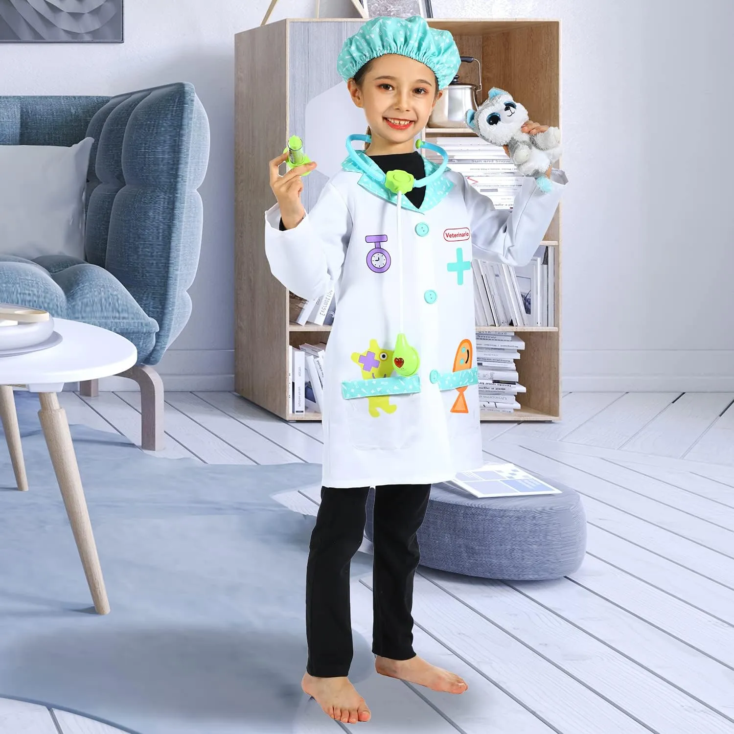 Role Play Costume,Doctor Costume Set,Kids Cotton Doctor Scrubs for Boys and carnation discredit Girls Sincere Party Veterinarian 