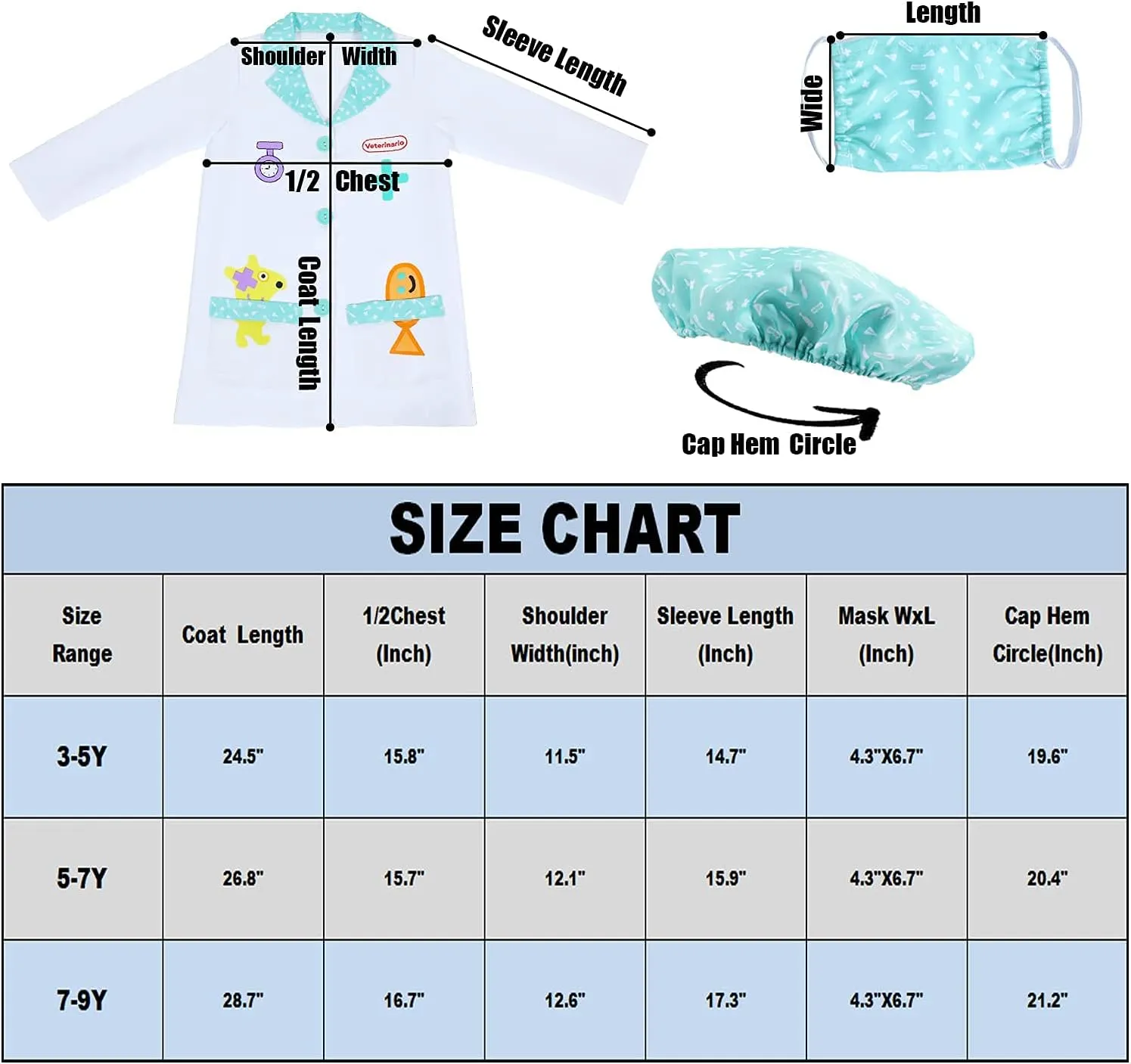 Role Play Costume,Doctor Costume Set,Kids Cotton Doctor Scrubs for Boys and carnation discredit Girls Sincere Party Veterinarian 